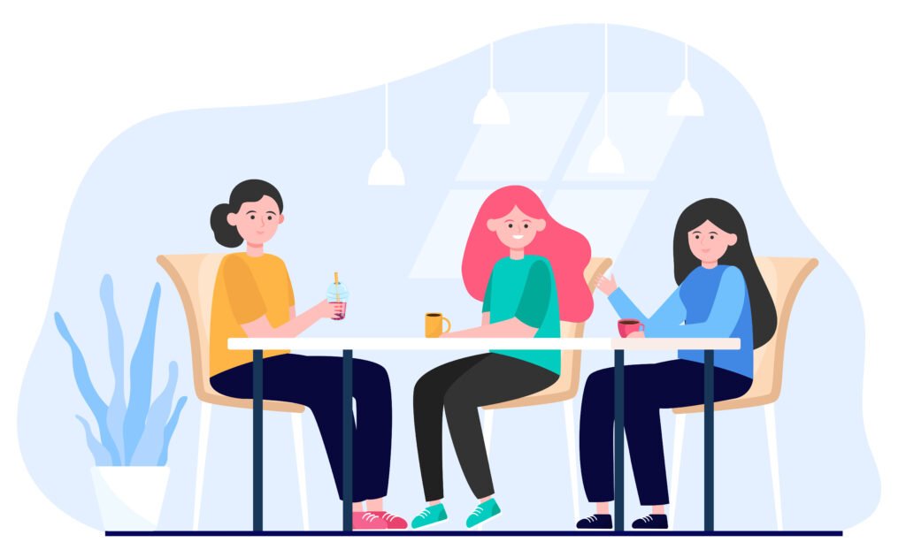 female friends hanging out in cafe